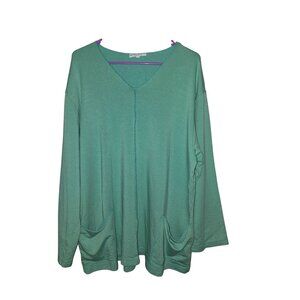 Bryn Walker Womens Green Long Sleeve Top Bamboo Cotton Blend Size L